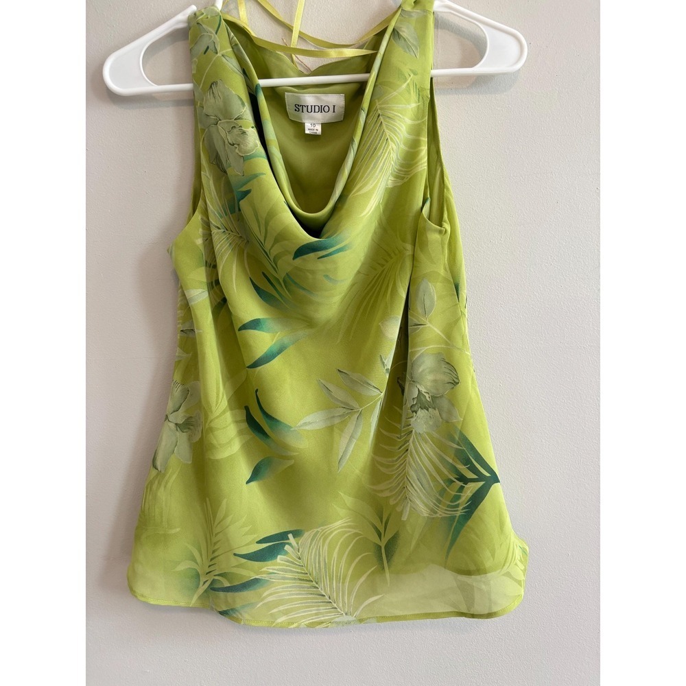Y2K Earth Floral Fairy Green Drapped Collar Sleeveless Ethereal Top Medium